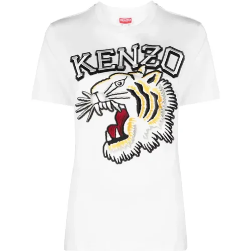 Weiße Tiger Varsity bestickte T-Shirts und Polos , Damen, Größe: L - Kenzo - Modalova