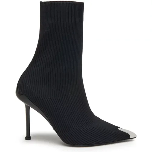 Slash Knit Ankle Boots with Silver Toe Cap , female, Sizes: 7 UK, 6 UK, 3 UK, 5 1/2 UK, 4 UK - alexander mcqueen - Modalova