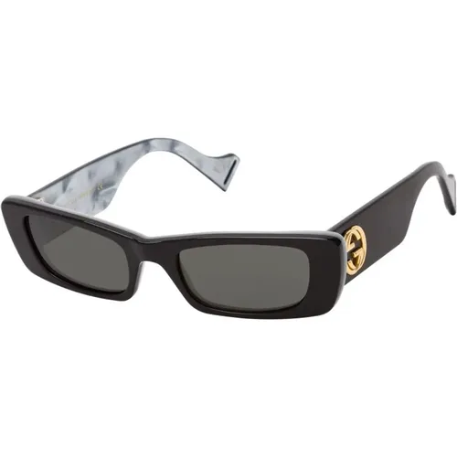 Rechteckige schwarze Sonnenbrille mit grauen Gläsern - Gucci - Modalova