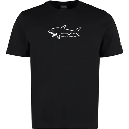 Baumwoll T-Shirt mit Logo Patch - PAUL & SHARK - Modalova