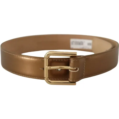 Bronze Leather Belt with Gold Buckle , unisex, Sizes: 65 CM - Dolce & Gabbana - Modalova