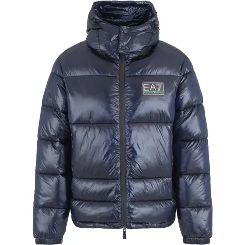 Blaue Bomberjacke mit Logopatch , Herren, Größe: L - Emporio Armani EA7 - Modalova