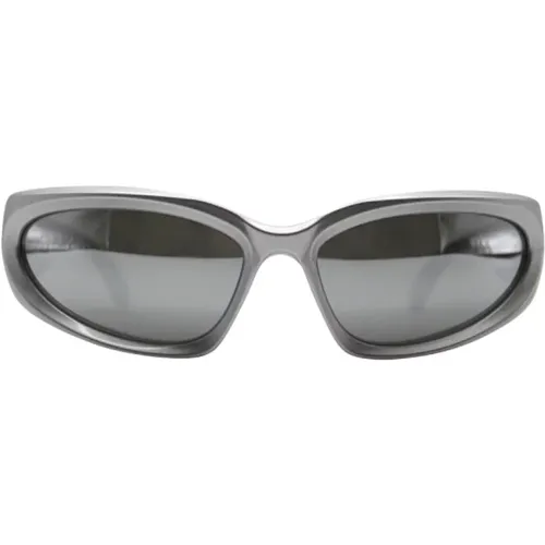 Silver Oval Sunglasses with Mirror Lenses , female, Sizes: ONE SIZE - Balenciaga - Modalova