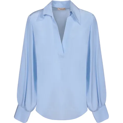 Blaue Seidenmischung V-Ausschnitt Bluse - Blanca Vita - Modalova