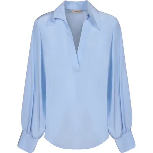 Blaue Seidenmischung V-Ausschnitt Bluse , Damen, Größe: 2XS - Blanca Vita - Modalova