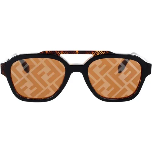 Glamorous Geometric Sunglasses with Havana-Nero Frame , unisex, Sizes: 52 MM - Fendi - Modalova