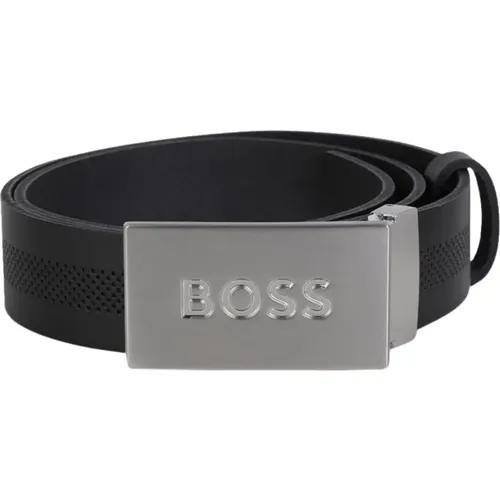 Leather Belt with Micro Pattern , male, Sizes: 90 CM - Hugo Boss - Modalova