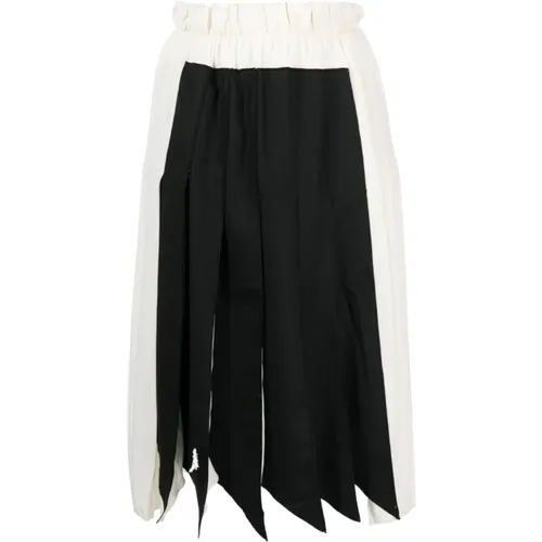 Black/White Silk Cascading-Pleat Midi Skirt , female, Sizes: XS, S, M - Victoria Beckham - Modalova