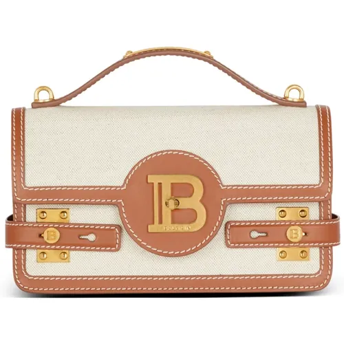 B-Buzz 24 canvas and leather bag , female, Sizes: ONE SIZE - Balmain - Modalova