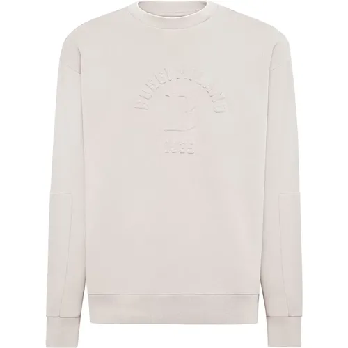 B Crew Neck Sweatshirt Aus Baumwollmischung , Herren, Größe: M - Boggi Milano - Modalova