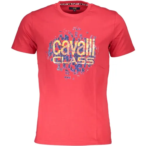 Rotes T-Shirt mit kurzen Ärmeln und Logo-Druck , Herren, Größe: L - Cavalli Class - Modalova