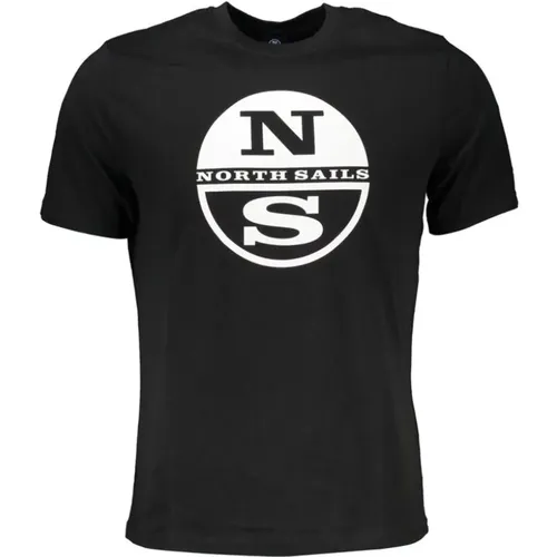 Schwarzes Baumwoll-T-Shirt mit Druck-Logo , Herren, Größe: L - North Sails - Modalova