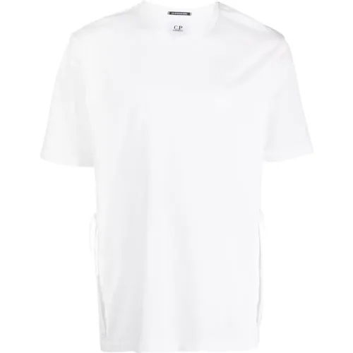 Logo Patch Weißes T-Shirt mit Rundhalsausschnitt - C.P. Company - Modalova