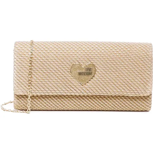 Goldene Rechteckige Clutch Tasche Schwarzer Stoff - Love Moschino - Modalova