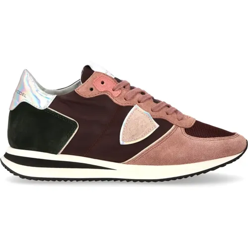 Burgund Pink Nylon Leder Sneakers für Frauen , Damen, Größe: 38 EU - Philippe Model - Modalova