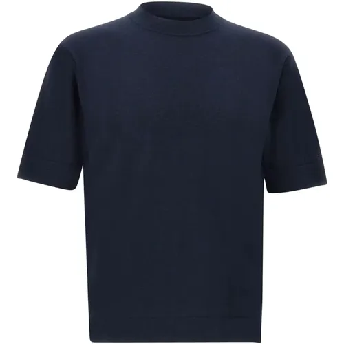 Herren Baumwoll T-shirt Blau Rundhals , Herren, Größe: S - Filippo De Laurentiis - Modalova