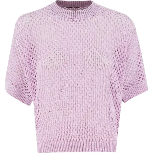 Cotton Rib Knit Short Sleeve Sweater , female, Sizes: L, S, M - PESERICO - Modalova