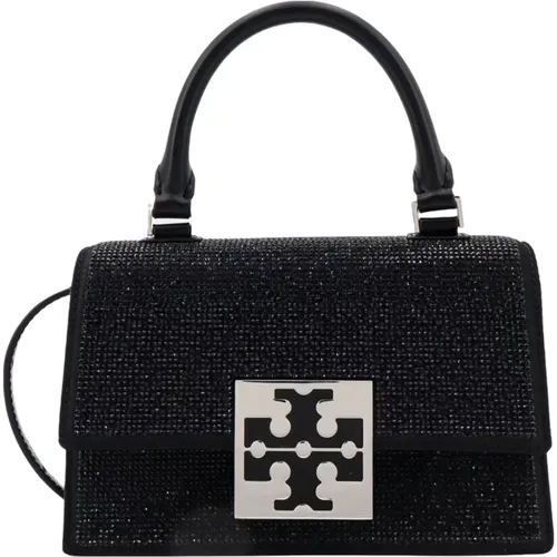 Schwarze Lederhandtasche mit Klappverschluss , Damen, Größe: ONE Size - TORY BURCH - Modalova