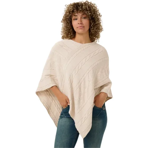 Oversize Knit Poncho with Fine Pattern , female, Sizes: ONE SIZE - Cream - Modalova