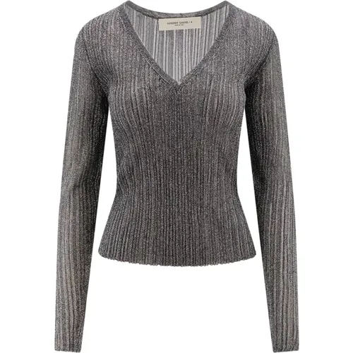 Grey Ribbed V-Neck Top , female, Sizes: M - Golden Goose - Modalova