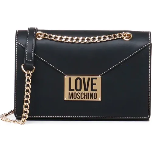 Schwarze Schultertasche mit Klappenverschluss - Love Moschino - Modalova