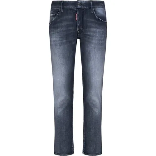 Schwarze Slim-Fit Used-Wash Denim Jeans - Dsquared2 - Modalova