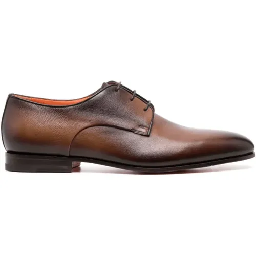 Cognac Leather Derby Shoes , male, Sizes: 11 1/2 UK - Santoni - Modalova