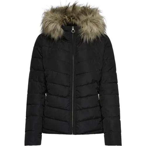 Schwarze Kapuzen-Zip-Jacke Damen Herbst/Winter , Damen, Größe: XL - Only - Modalova