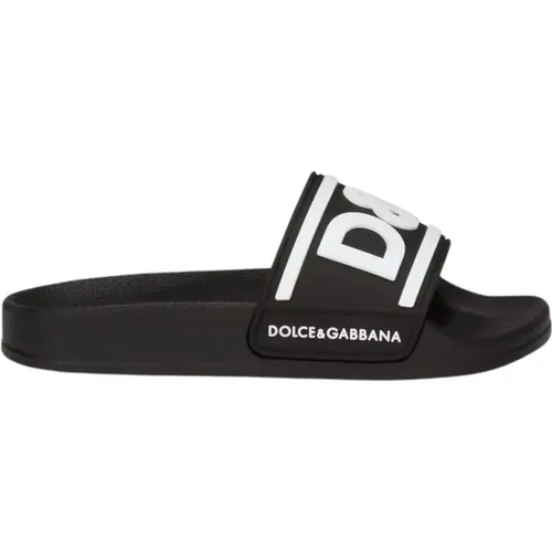 Schwarze Kinderslides mit Logo-Print - Dolce & Gabbana - Modalova