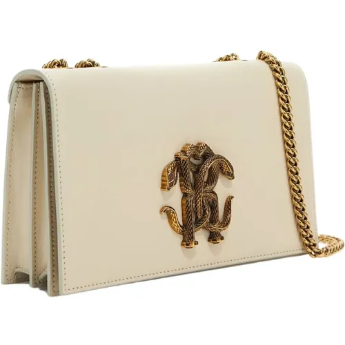 Cream Mirror Snake Shoulder Bag , female, Sizes: ONE SIZE - Roberto Cavalli - Modalova