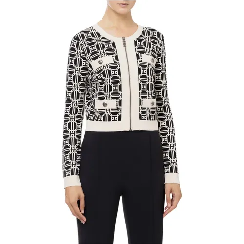 Logo Jacquard Cropped Cardigan mit Reißverschluss - Elisabetta Franchi - Modalova