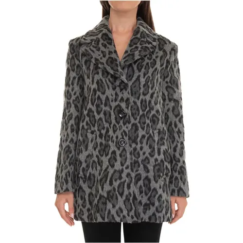 Animalier Print Mantel mit 3 Knöpfen , Damen, Größe: L - Pennyblack - Modalova