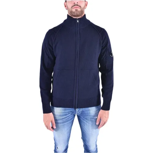 Blauer Lambswool Zip Strickjacke , Herren, Größe: L - C.P. Company - Modalova