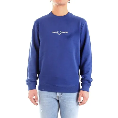 Blauer Sweatshirt Klassischer Rundhalsausschnitt Langarm , Herren, Größe: XL - Fred Perry - Modalova