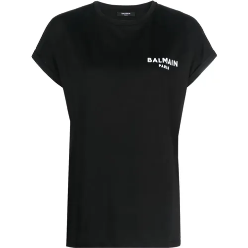 Flock detail t-shirt , female, Sizes: L, M - Balmain - Modalova