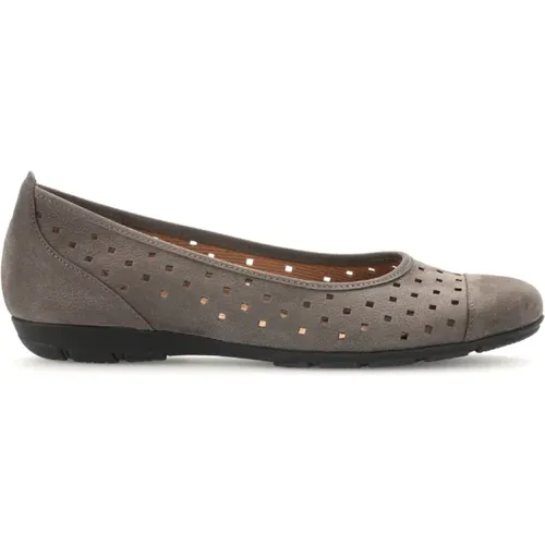 Grey Velvet Leather Ballerina Shoes , female, Sizes: 8 UK, 3 UK, 7 UK, 4 UK, 5 UK, 6 UK - Gabor - Modalova