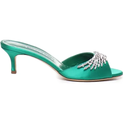 Satin Crystal Sandals , female, Sizes: 4 UK, 5 UK - Manolo Blahnik - Modalova