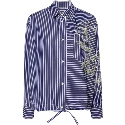 Dark Blue Hibiscus Embroidery Shirt , female, Sizes: S, XS - DES Phemmes - Modalova