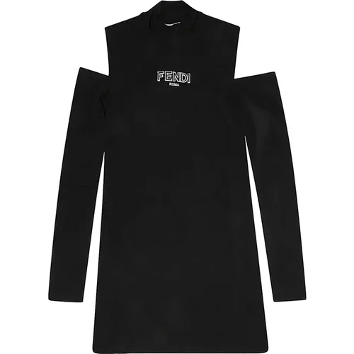 Schwarzes Jersey Bistretch Kleid mit Logo - Fendi - Modalova