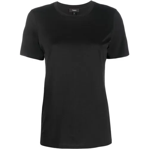 Schwarzes Rundhals-T-Shirt , Damen, Größe: M - Theory - Modalova