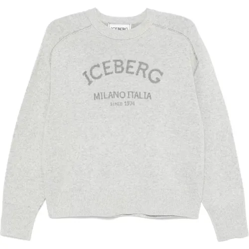 Grey Knit Sweater with Jacquard Motif , female, Sizes: M - Iceberg - Modalova