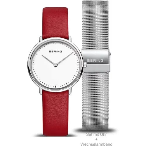 Ladies Red Leather Watch, Quartz Movement , female, Sizes: ONE SIZE - Bering - Modalova