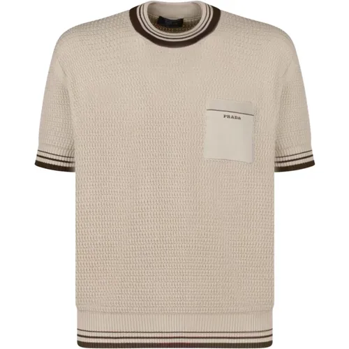 Knitted T-Shirt with Stripe Trim , male, Sizes: M, XL, L - Prada - Modalova