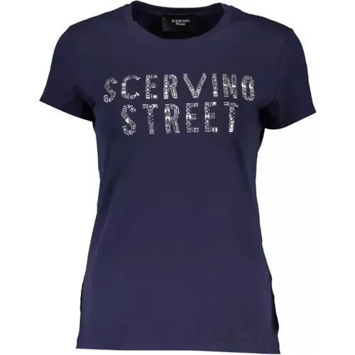 Blaues Glitzer Logo T-Shirt , Damen, Größe: M - Ermanno Scervino - Modalova