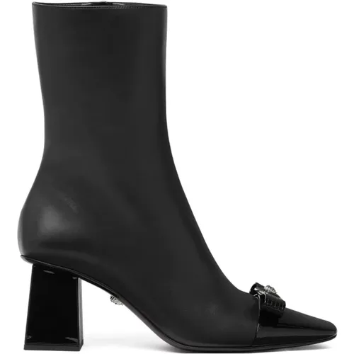 Schwarze Kalbsleder-Booties Versace - Versace - Modalova