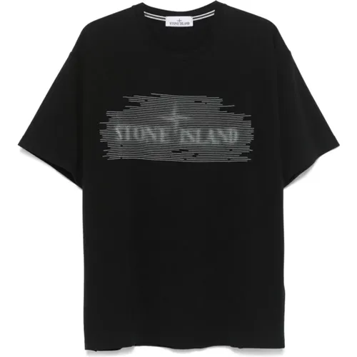 Schwarzes Baumwoll-Jersey T-Shirt , Herren, Größe: M - Stone Island - Modalova