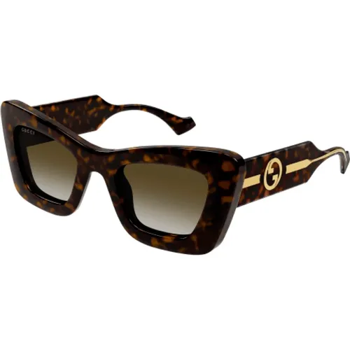Stilvolle Cateye-Sonnenbrille in Havana Tortoise - Gucci - Modalova