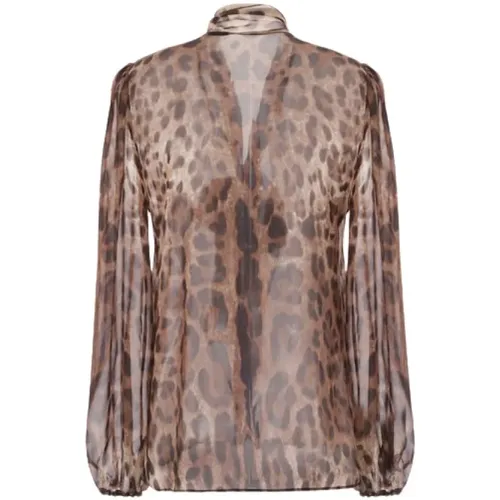 Leopard Print Silk Chiffon Shirt , female, Sizes: S, XS - Dolce & Gabbana - Modalova