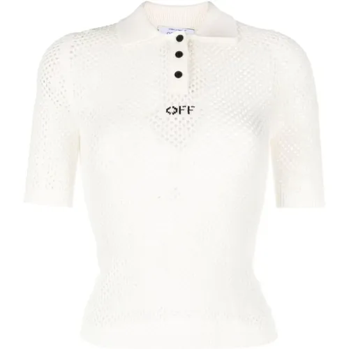 Logo Intarsia Open-Knit Polo Sweater Off - Off White - Modalova