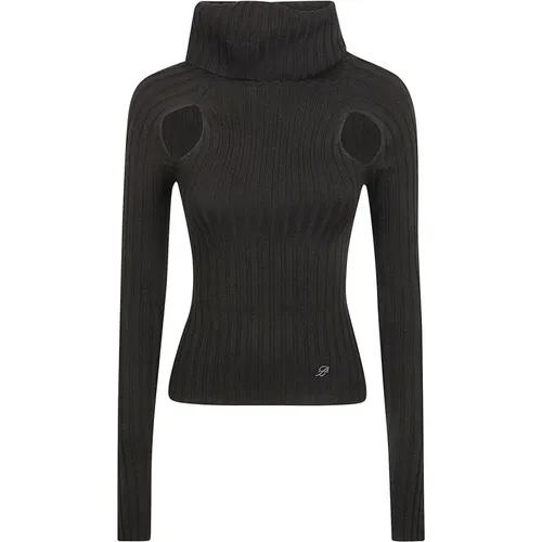 Schwarzer Rippstrick-Pullover mit Ausschnitten , Damen, Größe: M - Blumarine - Modalova